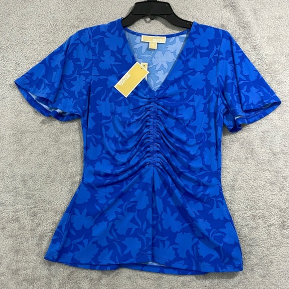 NEW Michael Kors Womens M Printed Ruched Flutter Grecian Blue - Picture 2 of 8